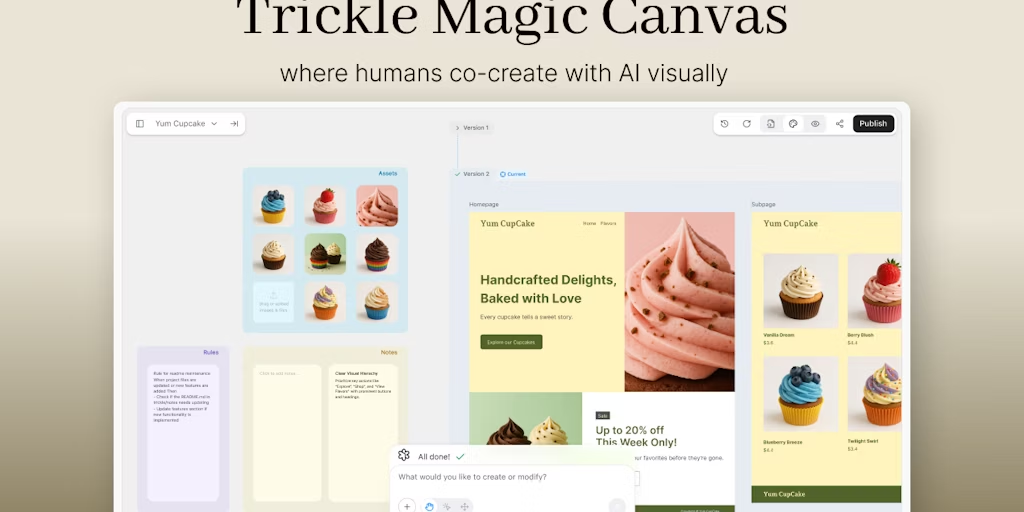 告别代码!Trickle Magic Canvas用AI共创生产级应用,开发未来已来